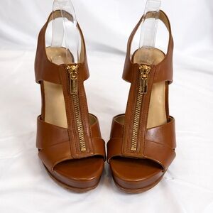 Michael Kors Cognac Leather Zip Front Platform Heels